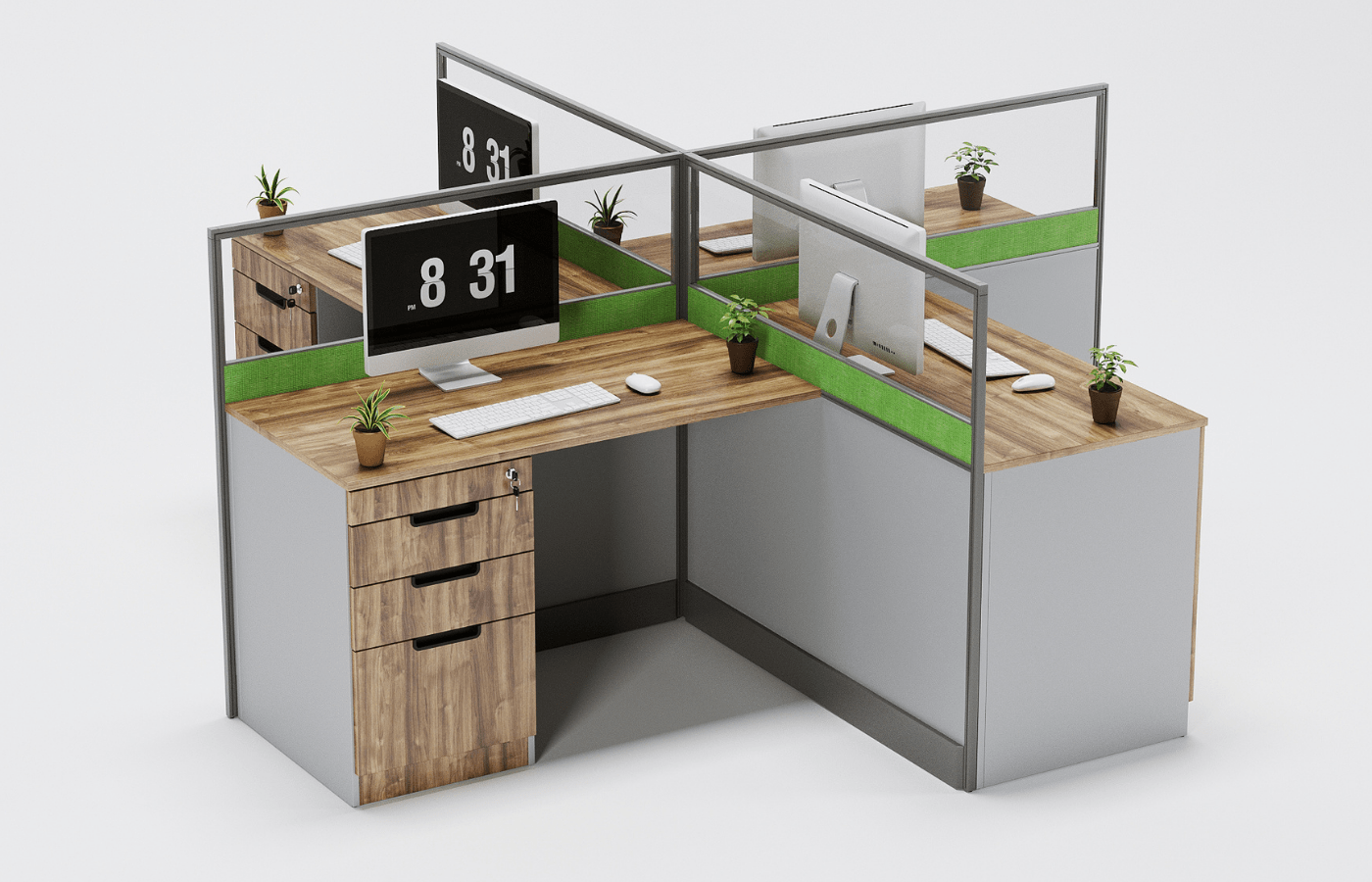 Charter Cubical Workstation For Four Persons With Drawers, With Partitions