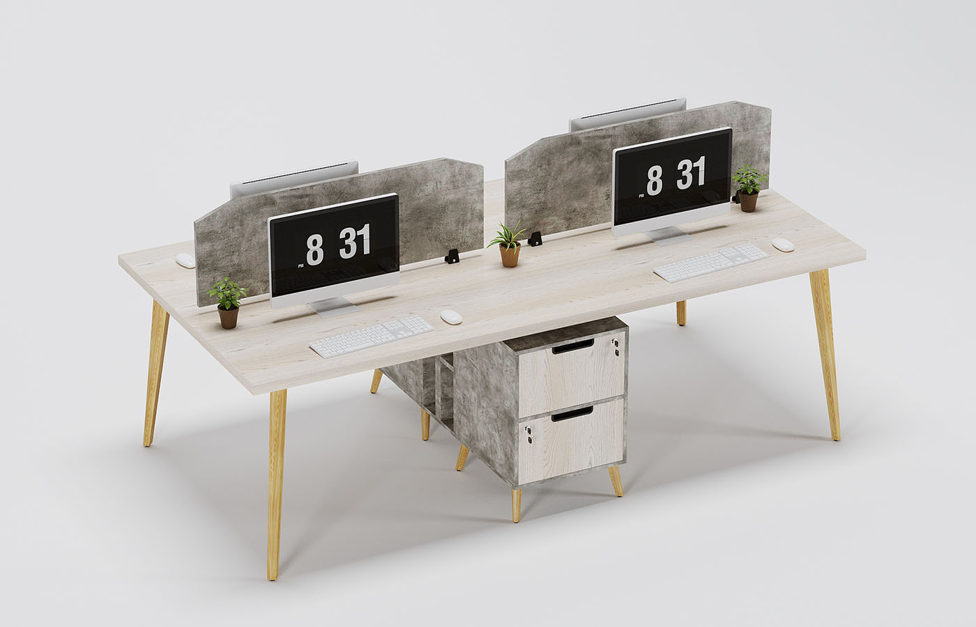Smart Team Workstation For Four Persons With Partitions And With Storage