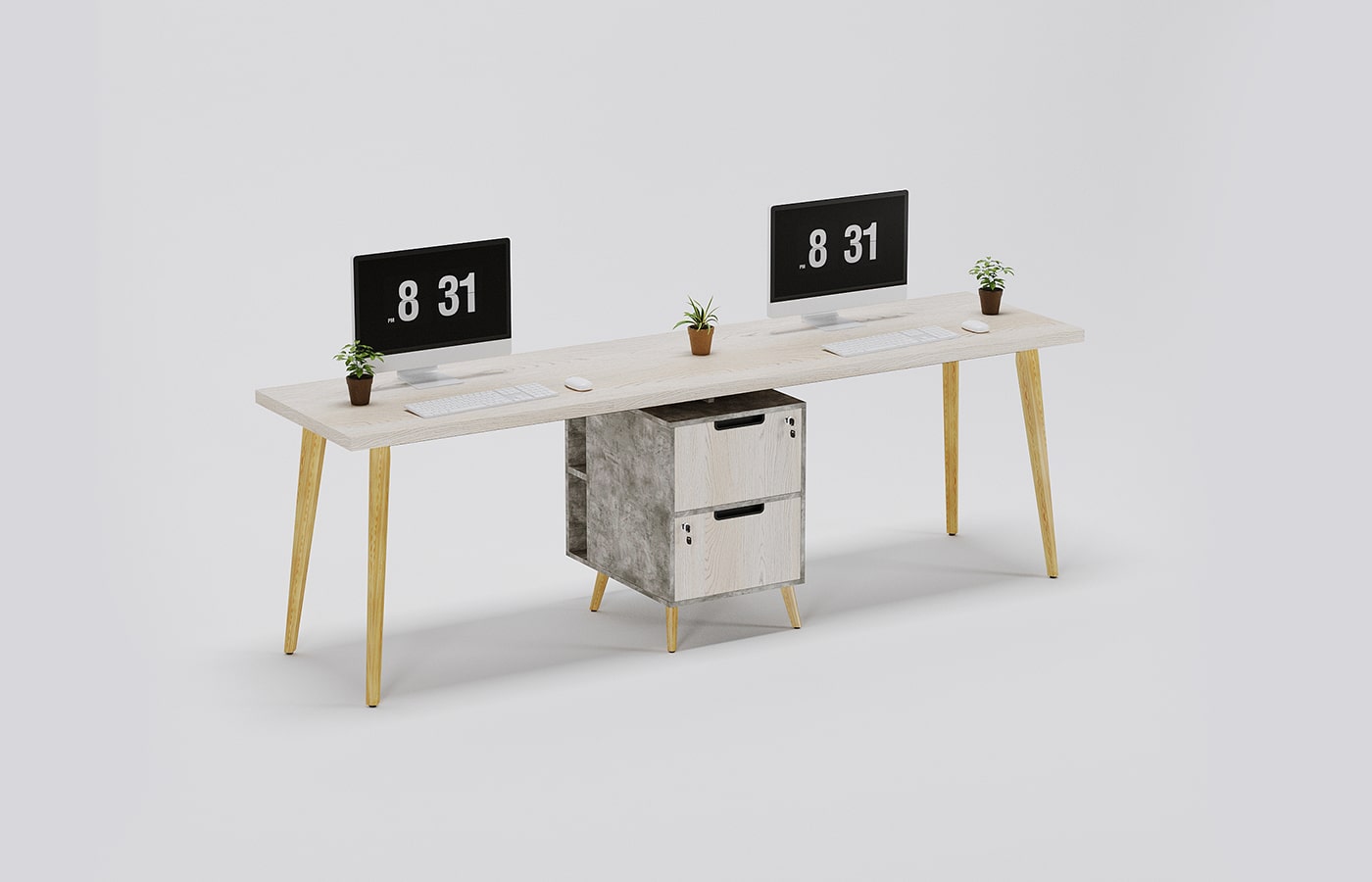 Smart Linear Workstation With Dual Storage Drawers For Two Persons SBS Without Partitions And Accessories